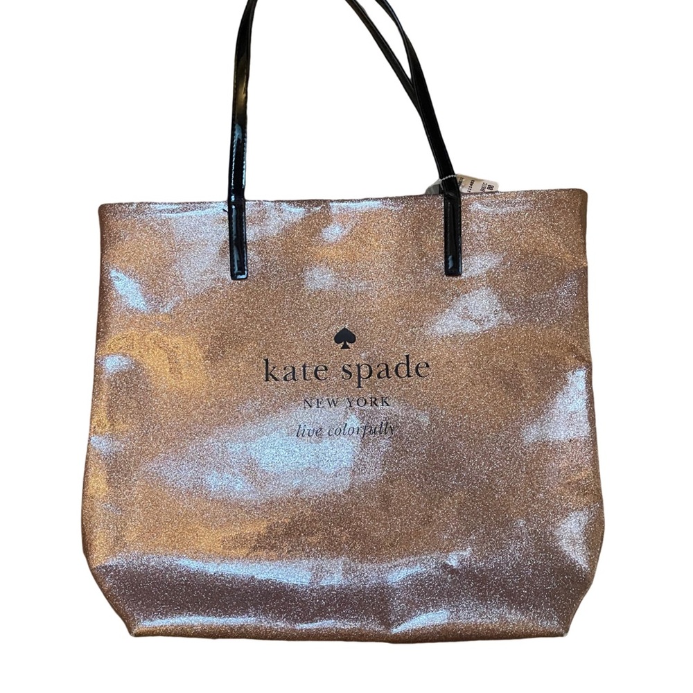 kate spade Rose Gold Glitter Tote with Black Handles